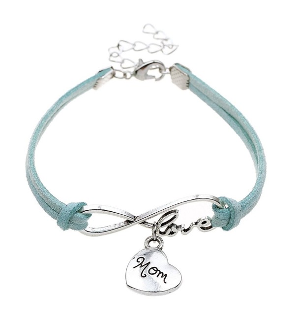 ISHOW Women's Handmade Suede Cord Infinity Love Mom Heart Charm Bracelet Mother's Day Gift to Mom - light blue - CU12CVZYMWZ