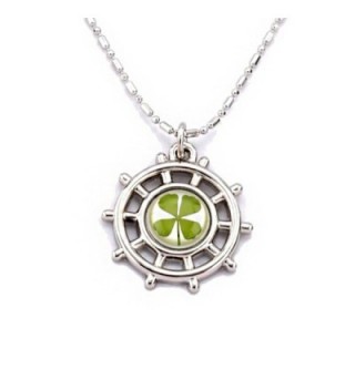 Stainless Steel Real Irish Four Leaf Clover Navy Sailor Wheel Anchor Pendant Necklace- 16-18 inches - CY11O1WVJI7