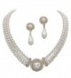 Elegant 3 Strand Cream Ivory Pearl on Gold Tone Drop Bridal Necklace Earring Set X3 - C211G3QQAP5