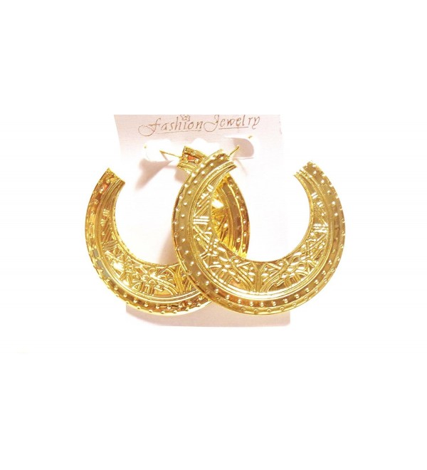 Egyptian Hoop Earrings Gold Tone Medallion Half Moon Earrings - CI125RG1PCP