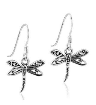 Flying Filigree Dragonfly Sterling Silver Dangle Earrings - CG12OBO9AXO