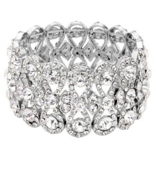 EVER FAITH Austrian Crystal Elegant 8-Shaped Knot Wedding Elastic Stretch Bracelet Clear - Silver-Tone - CP12F9GA8ZH