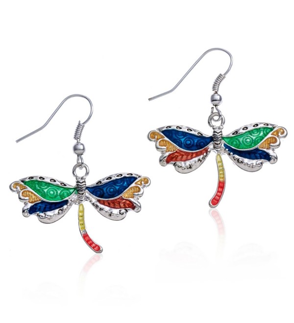 PammyJ Silvertone Multi Color Dragonfly Earrings - CZ11PQFM0JZ