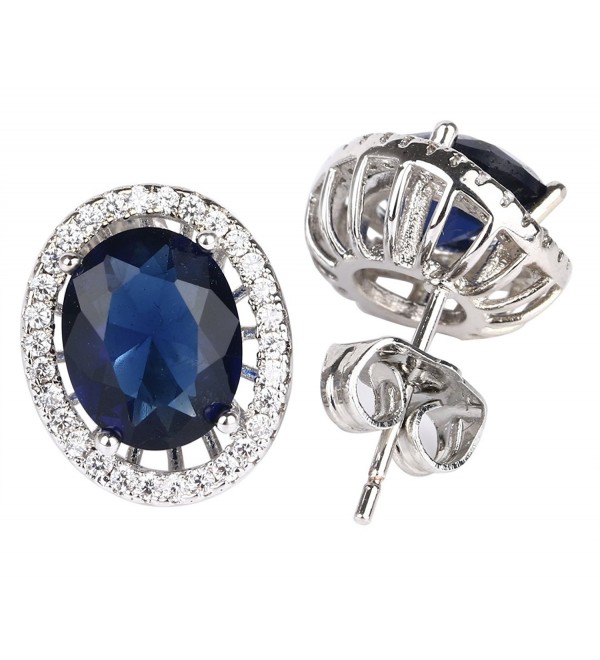 18k White Gold Plated Oval Cubic Zirconia Stud Earrings - Blue - CH12GXXTDKH