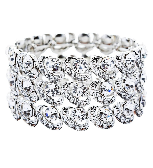 Bridal Wedding Jewelry Crystal Rhinestone Cycle Shape Cut Wide Bracelet Silver - CZ11HKD9L11