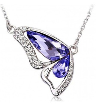 Infinite U Austrian Crystal Silver Plated Butterfly Wing Teardrop Pendant Necklace for Women Girls - purple - C611VY5VJ2F