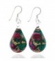 925 Sterling Silver Hand Blown Murano Glass Glitter Butterfly Rose Flower Dangle Earrings - CT11TGX1Y13