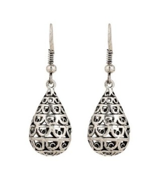 D EXCEED Women's Ethnic Filigree Teardrop Puffed Design Dangling Hook Earrings Antique Silver - CG1822O2R2O