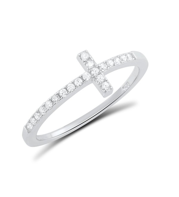 Sterling Silver Cz Thin Stackable Sideways Cross Ring (Size 4 - 11) - CA12CVNZQ2H