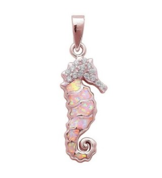 Rose Gold Plated Lab Created Opal Seahorse .925 Sterling Silver Pendant - C217YKDHI3R