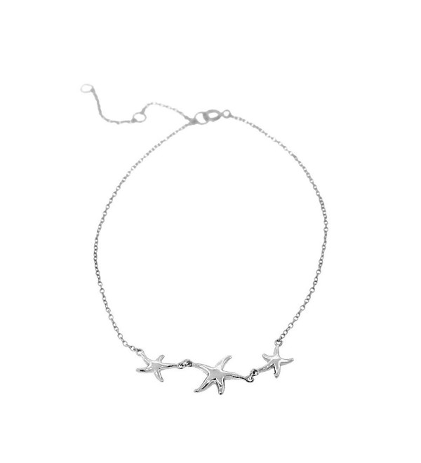 925 Sterling Silver Three Triple Starfish Anklet Bracelet - White - CA123YEVZ81