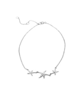 925 Sterling Silver Three Triple Starfish Anklet Bracelet - White - CA123YEVZ81