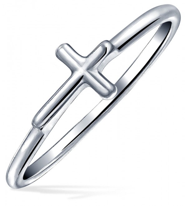 Religious Modern Cross Stackable Sterling Silver Ring - C011KEOI3OT
