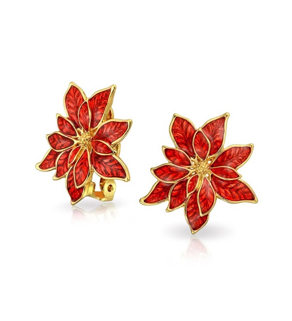 Bling Jewelry Gold Plated Alloy Poinsettia Flowers Red Enamel Clip On Earrings - C411Q2OZCRL