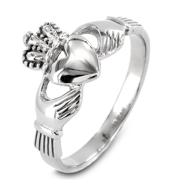 ELYA Women's Stainless steel Irish Claddagh with Celtic Knot Eternity Design Ring - Sizes 5-9 - CX110QEUWSR
