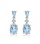 Sterling Silver Genuine- Created or Simulated Gemstone Oval Three Stone Dangling Stud Earrings - Blue Topaz - C7189UMXSHO