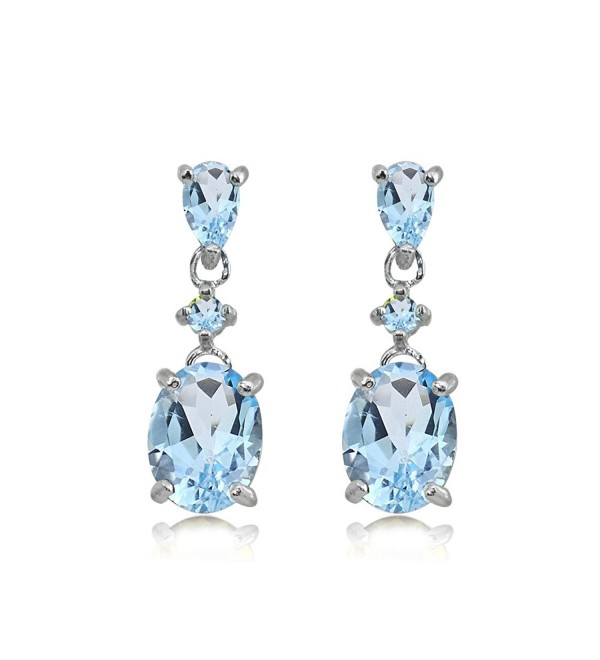 Sterling Silver Genuine- Created or Simulated Gemstone Oval Three Stone Dangling Stud Earrings - Blue Topaz - C7189UMXSHO