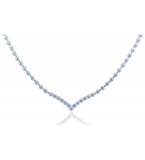 Zoe & Ella Rhinestone Crystal Silver Plated V Necklace- 16" with 3" Extender - CT122N79AR7