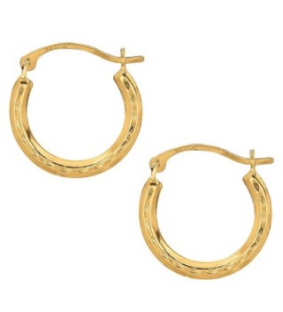 10k Yellow Gold Shiny Diamond Cut Round Hoop Earrings- Diameter 15mm - C5122T5EUKV