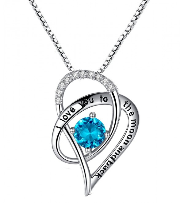 Sterling Silver "I Love You To The Moon and Back" Love Heart Pendant Necklace With Love Card - Blue - C512H5AGXOZ