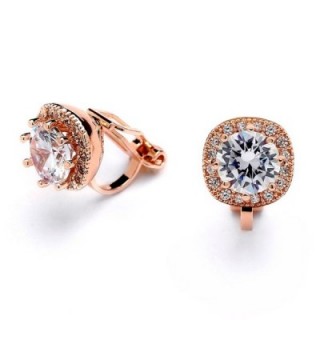 Mariell 14K Rose Gold Clip On Stud Earrings - Cushion Shape 10mm Halo Round Cubic Zirconia Clip Earrings - CY12MWUNN88