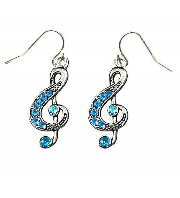 DianaL Boutique Silvertone Music Treble G Clef Note Earrings Blue Crystals Gift Boxed Fashion Jewelry - CG12FCZRA0B