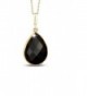 5.00CTW Genuine Black Onyx Tear Drop Pendant in 14K Gold Plated Sterling Silver- 18'' - CL182359NRT