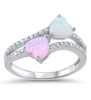 CHOOSE YOUR COLOR Sterling Silver Heart Promise Ring - Pink Simulated Opal - CM12HL5ZOJP