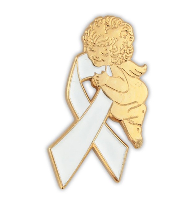 PinMart's White Color Awareness Ribbon Religious Spiritual Angel Enamel Lapel Pin 1" - CO119PEPD7T