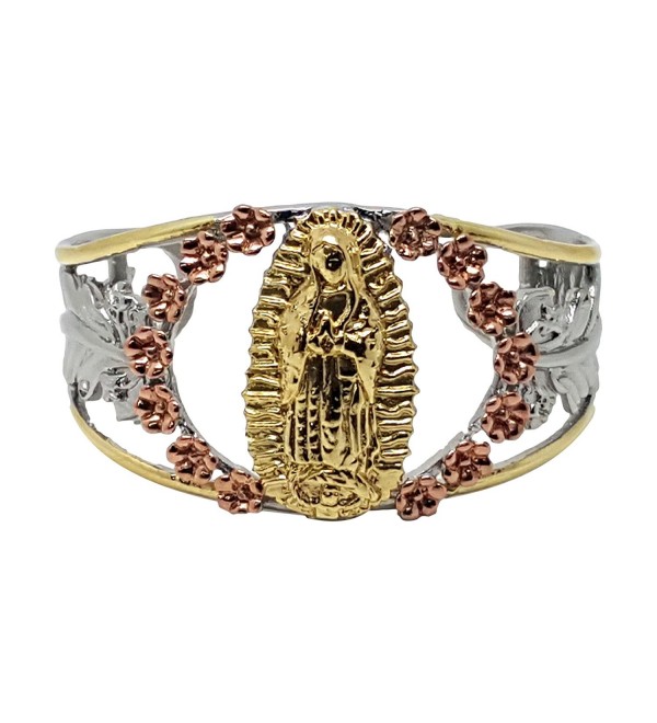 14kt Tri-tone Guadalupe Virgin Mary Stainless Steel Gold Plated Cuff Bangle Bracelet - CB125HECP0N