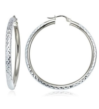 Hoops & Loops Sterling Silver 3mm Diamond-Cut Round Hoop Earrings- All Sizes - CN12KKGJK6F