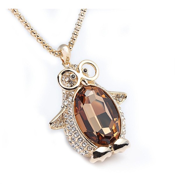 Godyce Penguin Pendant Necklace Long Gold Plated Women Girl - Yellow Crystal Jewelry - C1128TYXAFB