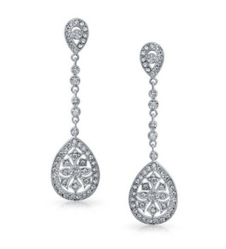 Bling Jewelry CZ Teardrop Bridal Chandelier Earrings Rhodium Plated Brass - CD113XQ52LR