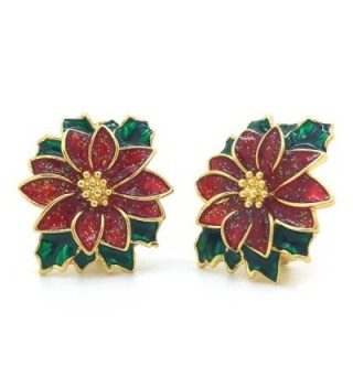Poinsettia Earrings Christmas Flower Fashion in Women's Clip-Ons Earrings