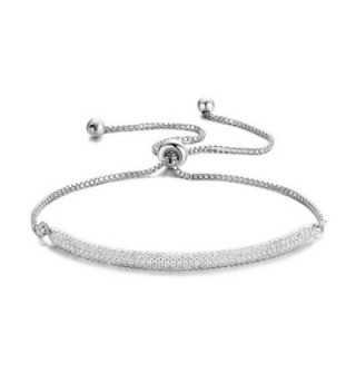 DIFINES Redbarry Micro CZ 18k Gold Plated Bar Shape Adjustable Charm Bracelet for Women Girls 9.05" - White - CS12N2CLDQ7