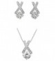 18k White Gold Plated X Crossing Pendant Necklace and Stud Earrings Jewelry Set for Women Teen Girls - CE12NA6SKKI
