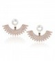 5mm Pearl Stud Front-Back Micropave Jacket Earrings Platinum Plated - CR183GLI33Z