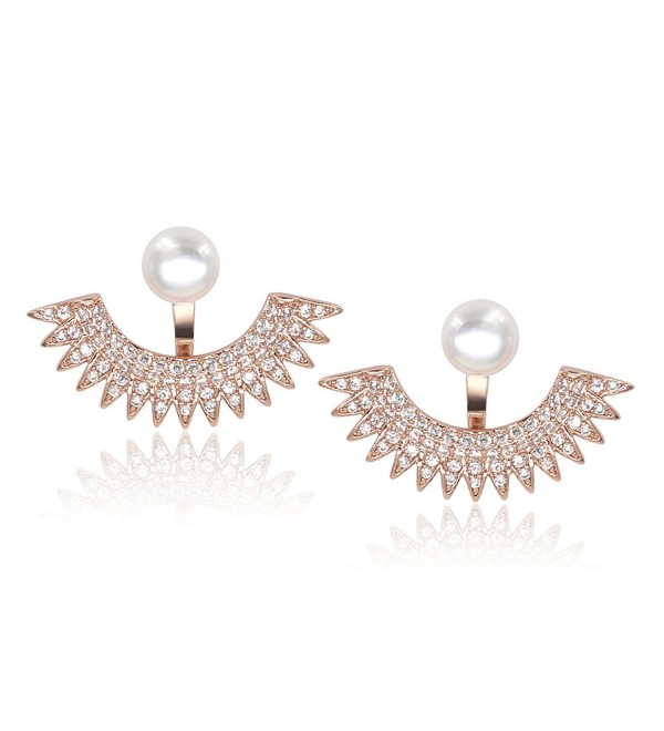 5mm Pearl Stud Front-Back Micropave Jacket Earrings Platinum Plated - CR183GLI33Z