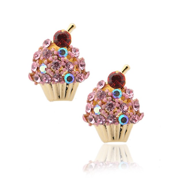 Spinningdaisy Crystal Cherry on the Top Cupcake Earrings (Pink) - CX110SSAPPP