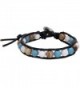 Reconstituted Turquoise Howlite Beads Bracelet Handmade Genuine Leather Wrap Bracelet 7.8'' - Black - CY12BOFCEJV