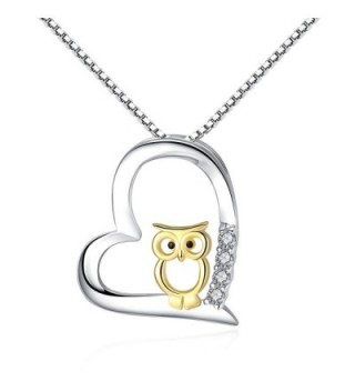 S925 Sterling Silver Women Necklace Love Heart with Gold Owl Pendant Necklaces for Mom Jewelry Necklaces - C1188HLKKZX