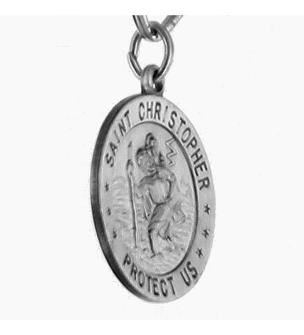 Sterling Silver Engraved Round Catholic Saint Christopher Protect Us Medal- 3/4 Inch - CW113IJXW89