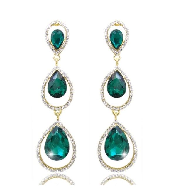EVER FAITH Women's Austrian Crystal 3 Teardrop Chandelier Dangle Earrings Emerald Color Gold-Tone - C511KVMNAI7