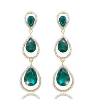 EVER FAITH Women's Austrian Crystal 3 Teardrop Chandelier Dangle Earrings Emerald Color Gold-Tone - C511KVMNAI7