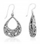 MIMI 925 Sterling Silver Bali Inspired Filigree Flower Teardrop Dangle Hook Earrings - C6126L3I1WP