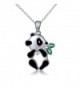 S925 Sterling Silver Lovely Panda Eat Bamboo Pendant Necklace - CR1827TUXLD