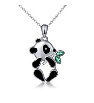S925 Sterling Silver Lovely Panda Eat Bamboo Pendant Necklace - CR1827TUXLD