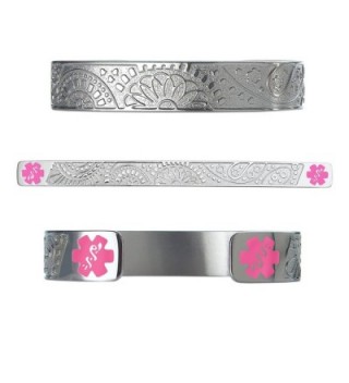 Divoti Custom Engraved Fancy Paisley 316L Medical Alert Bracelet -6" Cuff (fits 6.5-8.0") - Pink - CX12N356W67