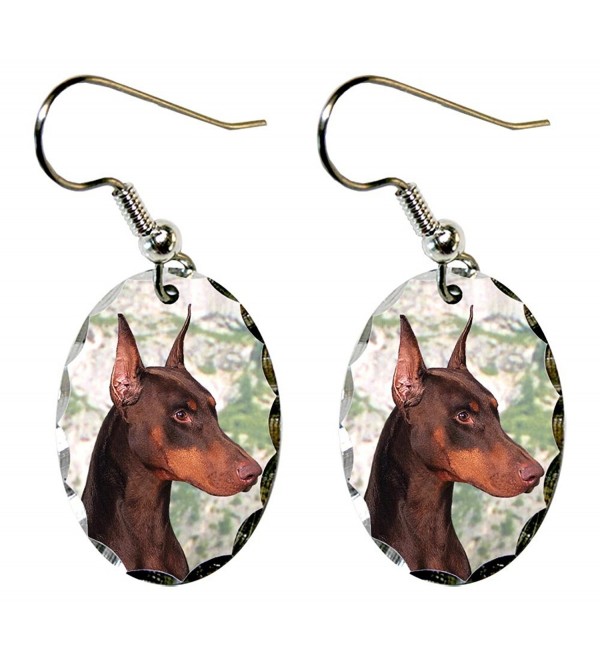 Canine Designs Doberman Pinscher Scalloped Edge Oval Earrings - C0117521LJH