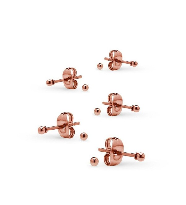 Ball Stud Earrings Set 2mm - Stainless Steel 5 Pairs for Cartridge Piercings Silverline Jewelry - Rose Gold Tone - CI17YQOEN6L